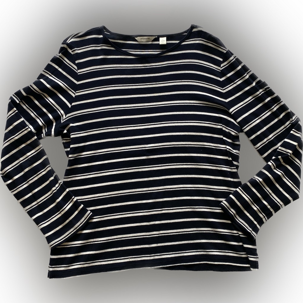 Liz Claiborne Long Sleeve Shirt / Color: Navy&White / Size: XL